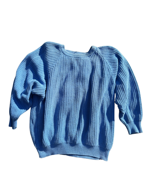 blue knit sweatshirt